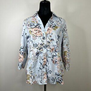 Chico's Wrinkle Resistant‎ 100% Cotton Floral Button Front Blouse